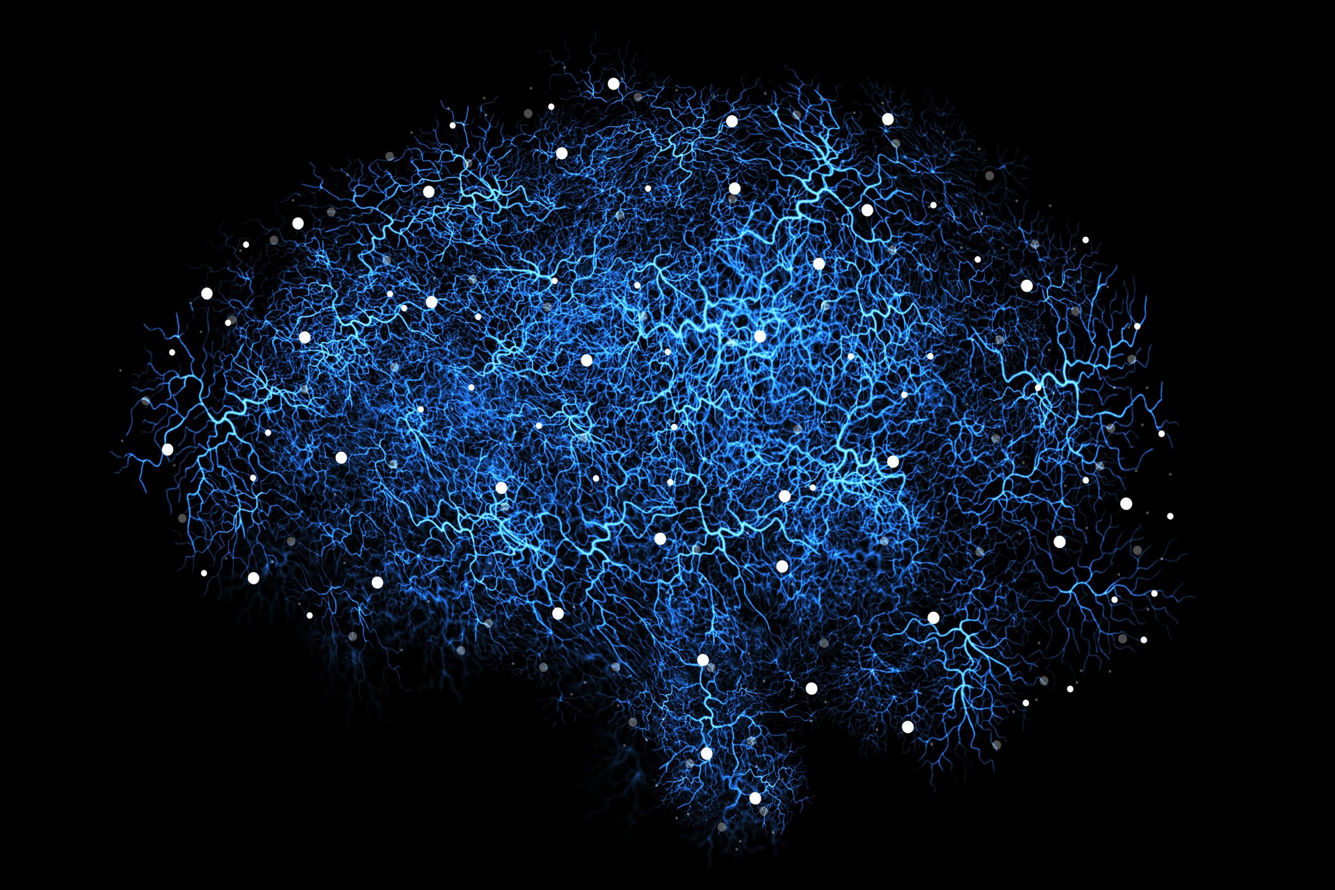 Brain neural pathway, artificial rendering and digital graphic of intelligence and neuroscience. Isolated, black background and no people with ai generated, neuro data and mind connection